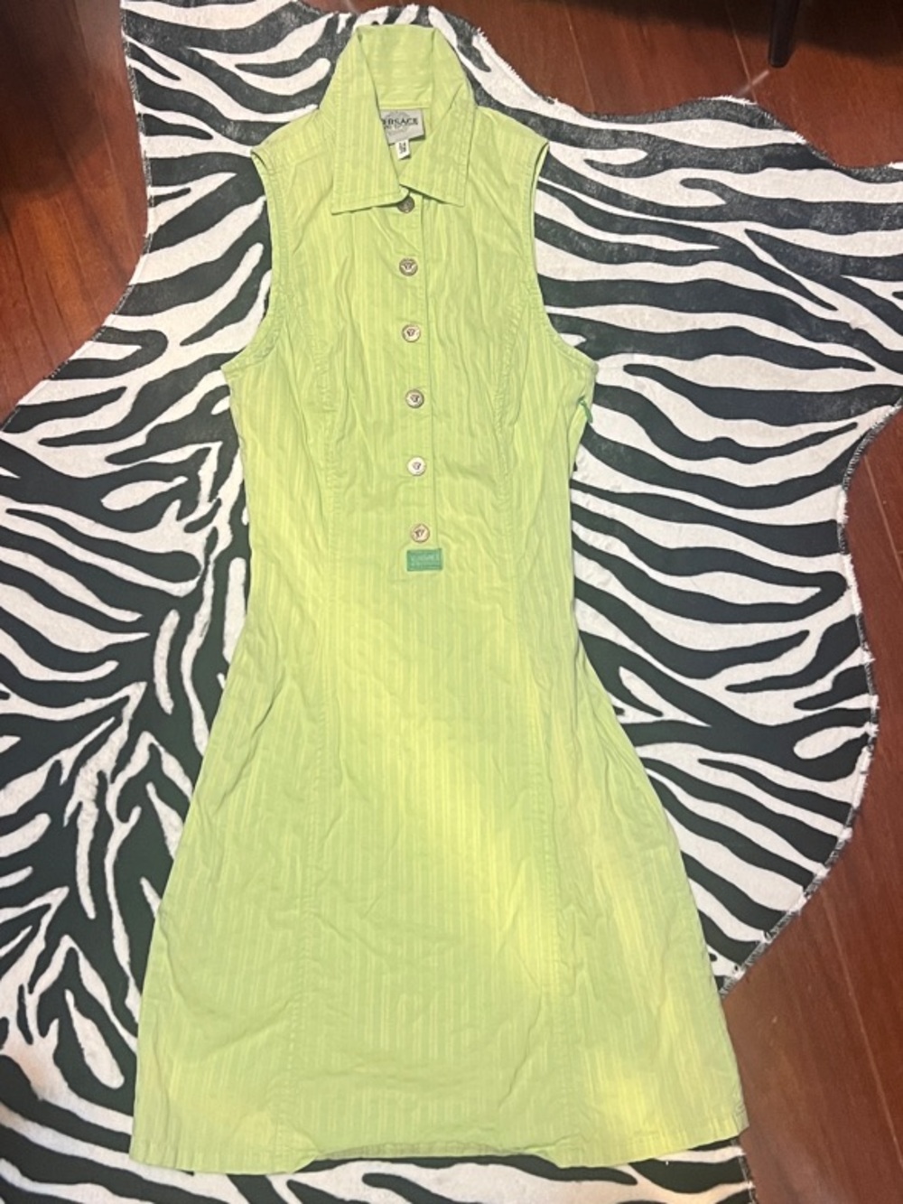 Versace Lime Green Sleeveless Shirt Dress